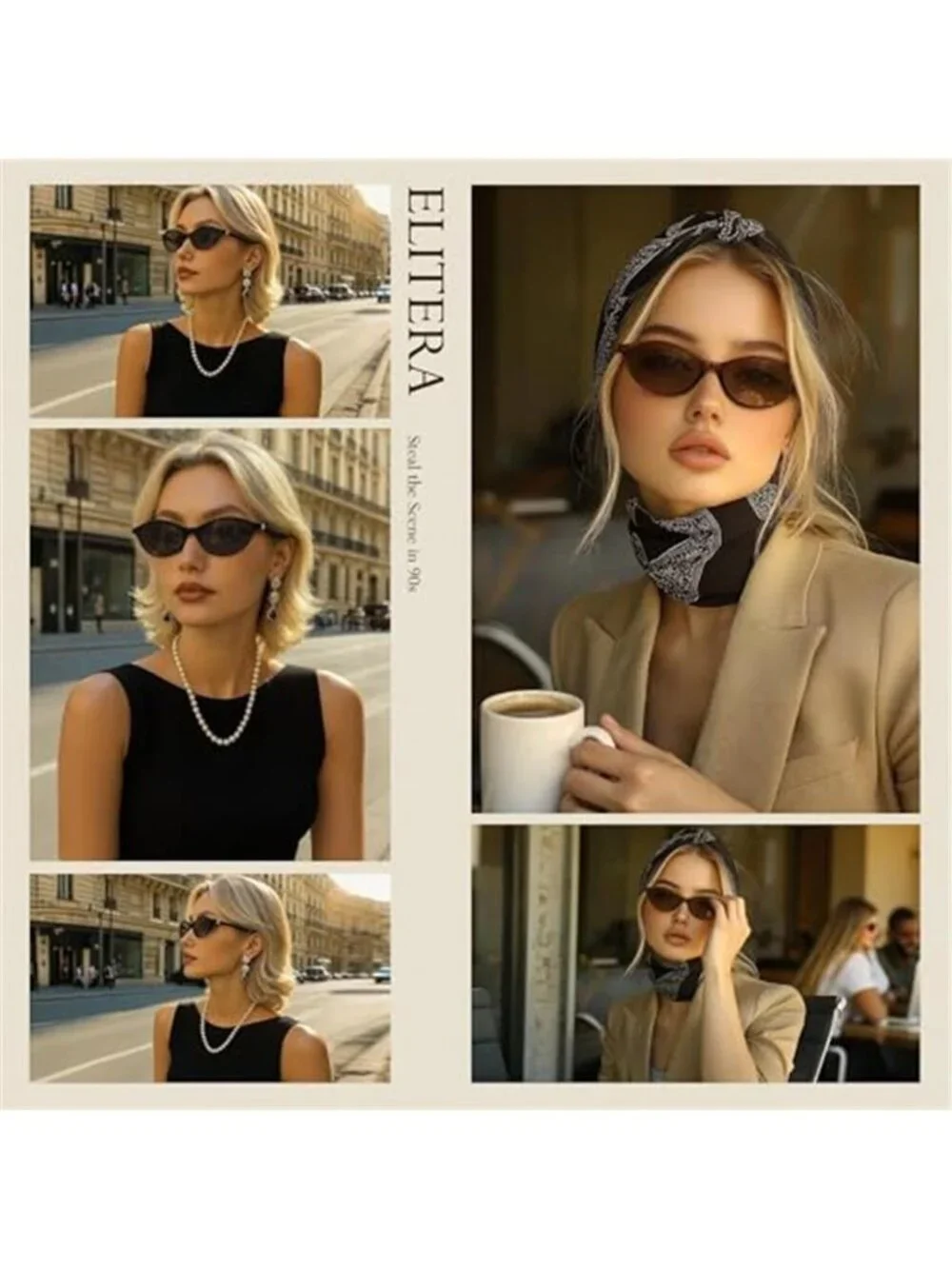 Black Oval Sunglasses Women Retro Cat Eye Vintage Y2K Small Frame Shades